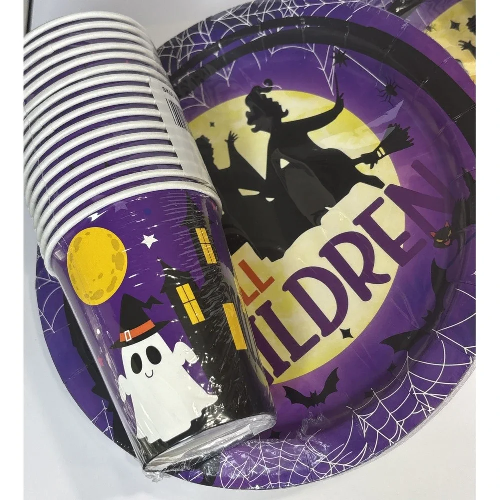 Hocus Pocus Halloween Party Supplies Bundle Plates Cups‎ Spider Web Decorations